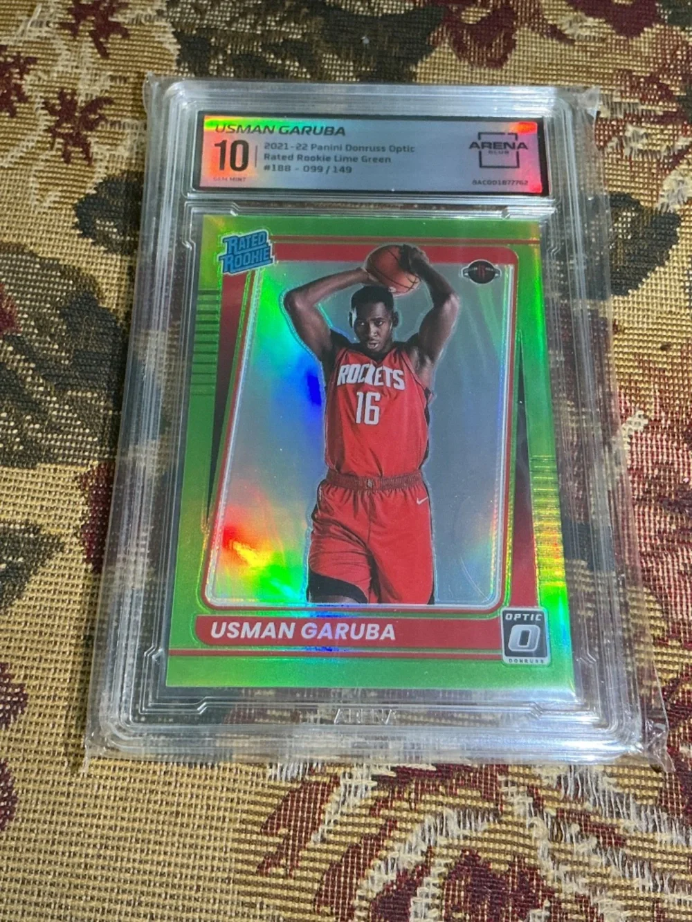 Usman Garuba 2021-22 Donruss Optic Lime Green 188 numbered /149 graded Arena 10